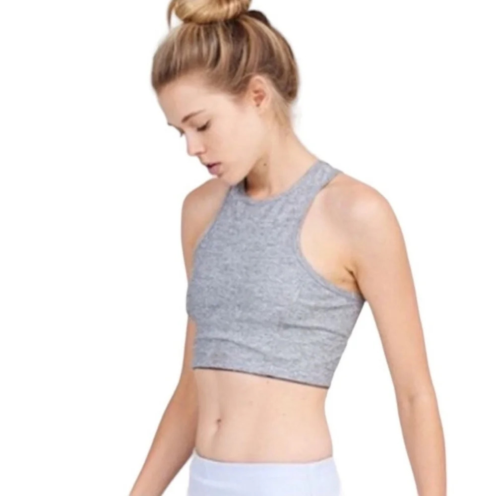Outdoor Voices Athena Crop High Neck Tank Sports Bra in Heathered Gray Small